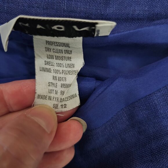 Vintage David N. Blue Linen Midi Skirt With Side Button Detail & Slit - Picture 7 of 9